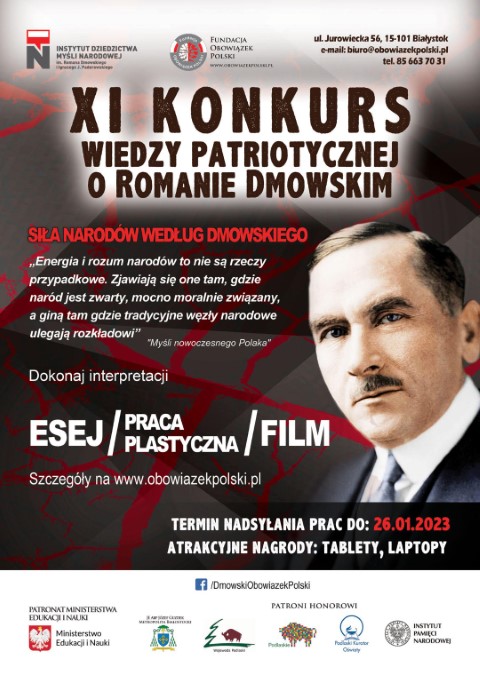 Plakat XI Konkursu Wiedzy Patriotycznej o Romanie Dmowskim