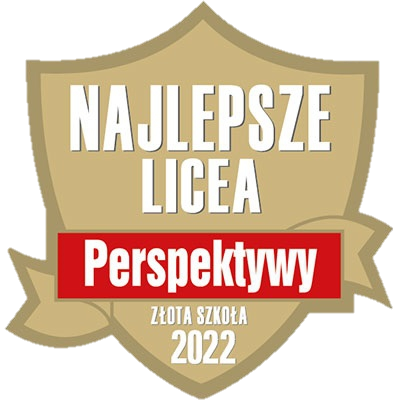 Herb z napisem Ranking liceów i techników Perspektywy 2022