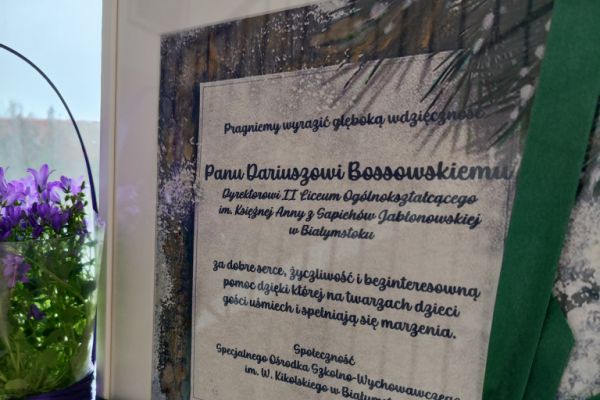 Podziękowanie dla Pana Dyrektora Dariusza Bossowskiego