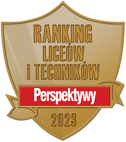 Herb z napisem Ranking liceów i techników Perspektywy 2023